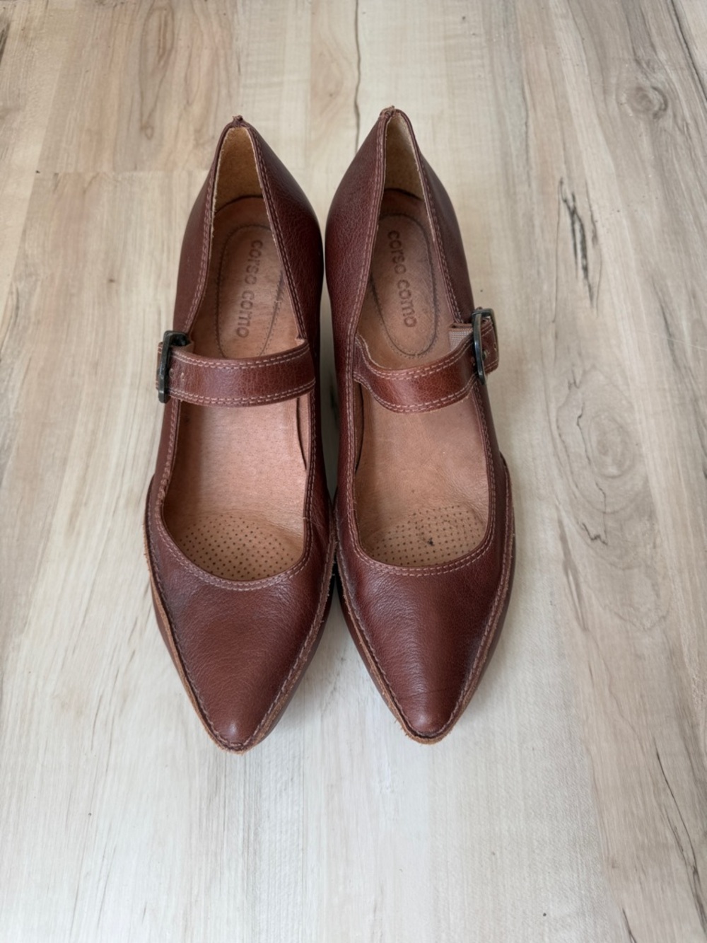 Vintage Corso Como Brown Leather Betty Mary Jane Pointed Toe Heels - 9M